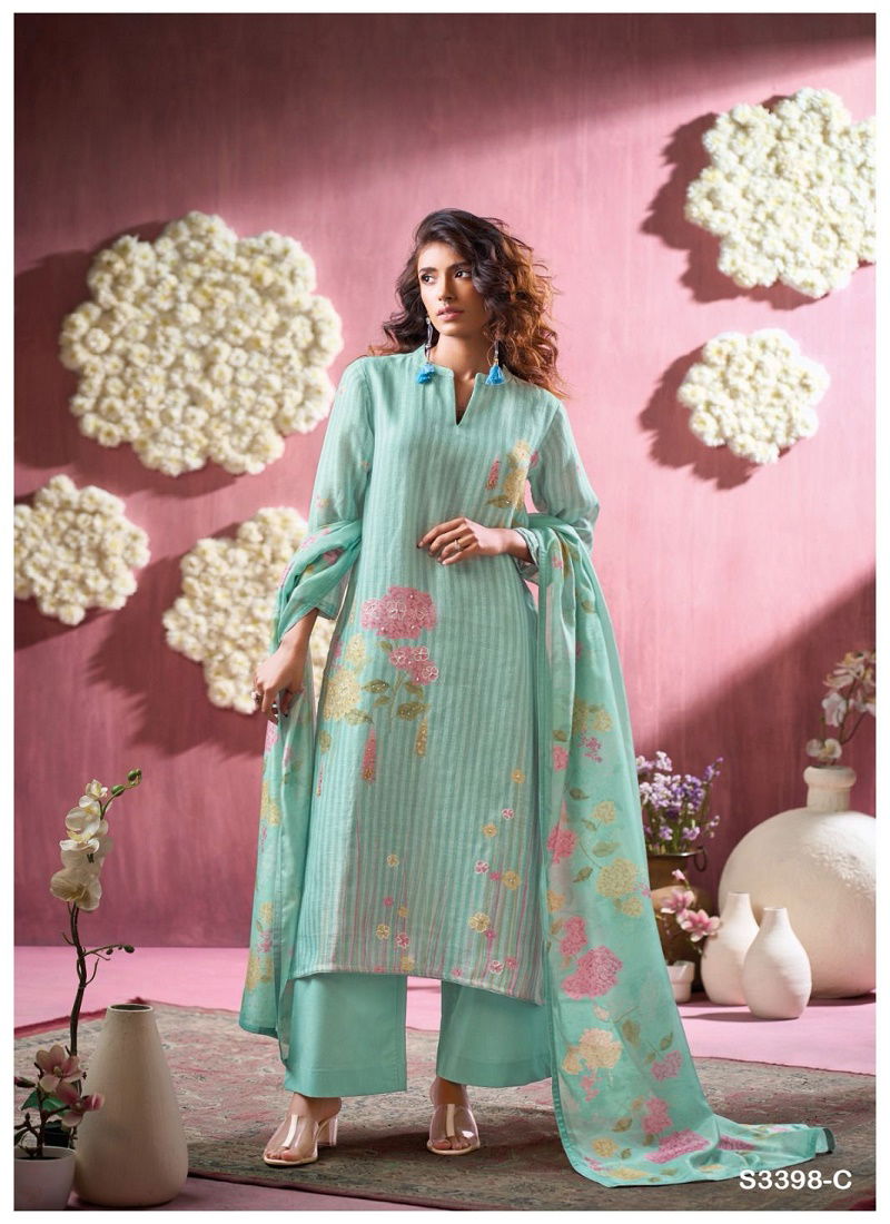 Ganga Georgie Linen Printed Embroidered Salwar Suit Collection